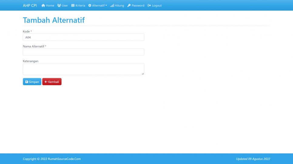 AHP CPI PHP Alternatif Tambah