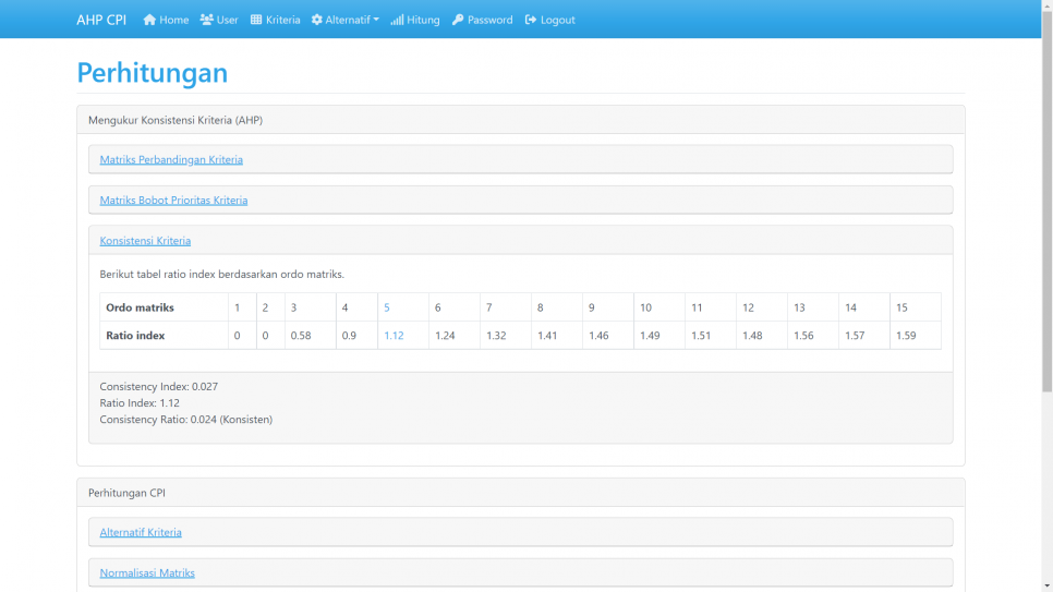 AHP CPI PHP Hitung