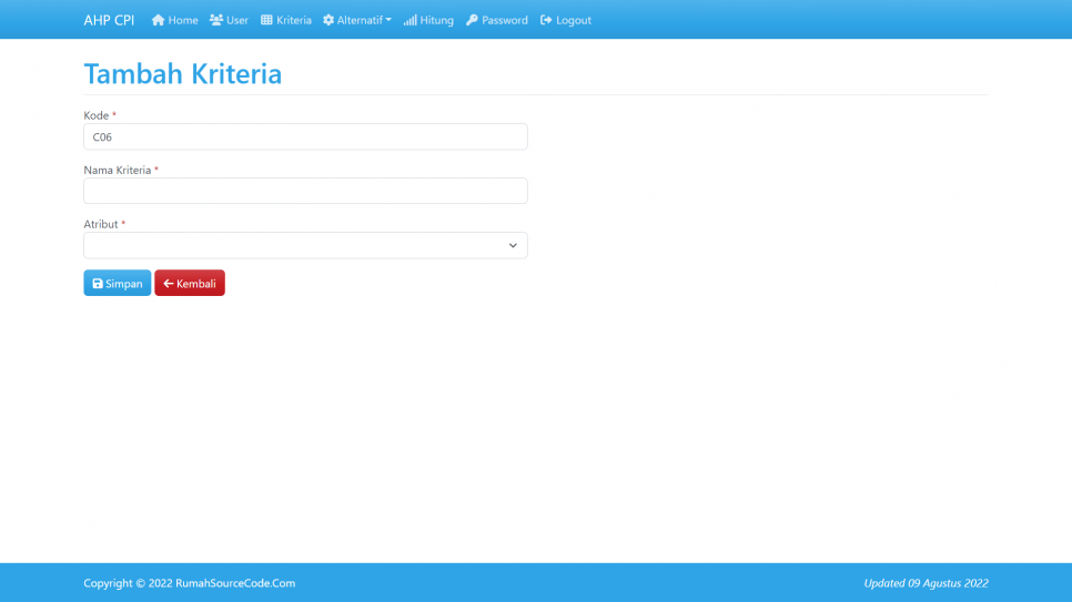 AHP CPI PHP Kriteria Tambah