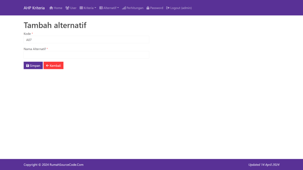 AHP Kriteria PHP Alternatif Tambah