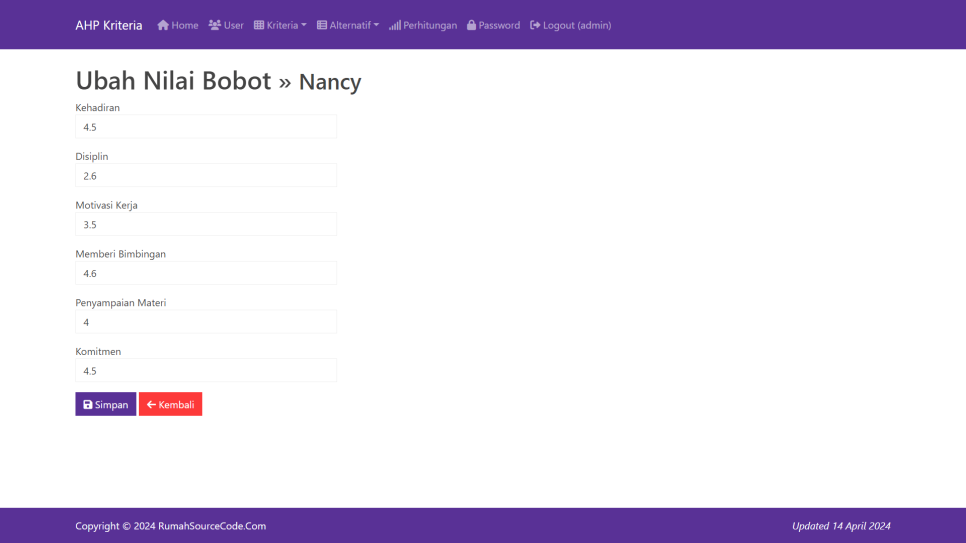 AHP Kriteria PHP Rel Alternatif Ubah