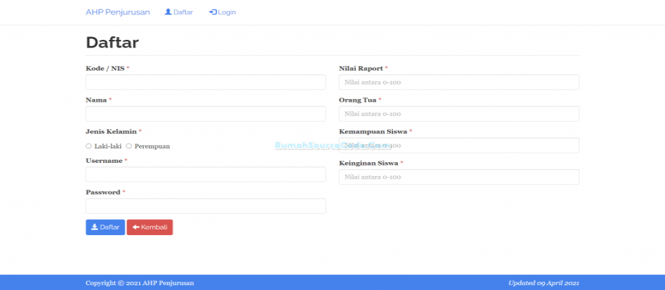 Daftar AHP Penjurusan PHP