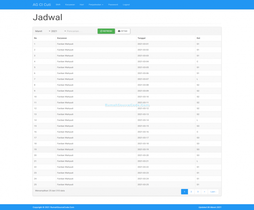 AG Jadwal Karyawan Jadwal