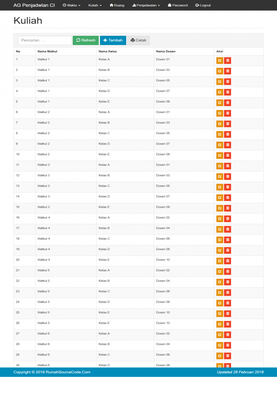 Algoritma Genetika Penjadwalan CodeIgniter Kuliah