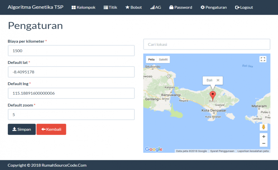 Algoritm Genetika TSP PHP Pengaturan