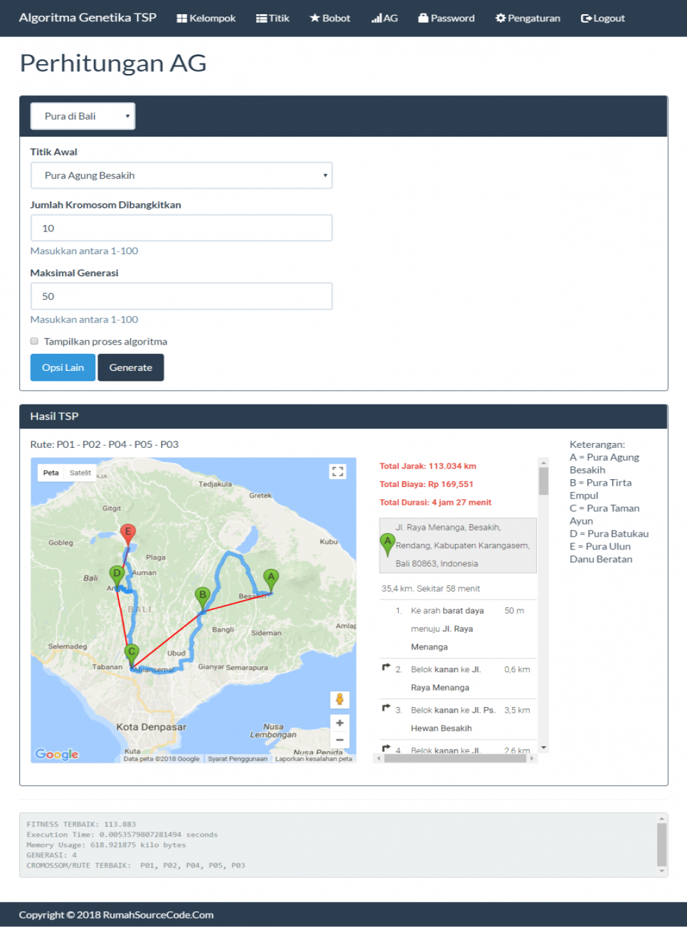 Algoritm Genetika TSP PHP Perhitungan AG