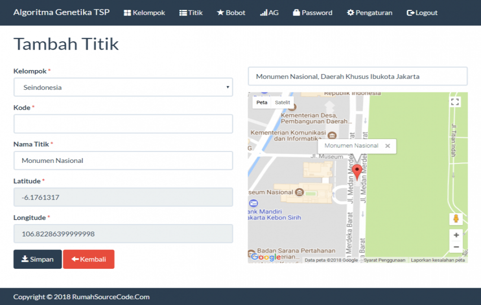 Algoritm Genetika TSP PHP Tambah Titik