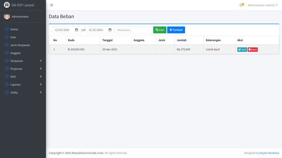 SIA KSP Laravel Beban