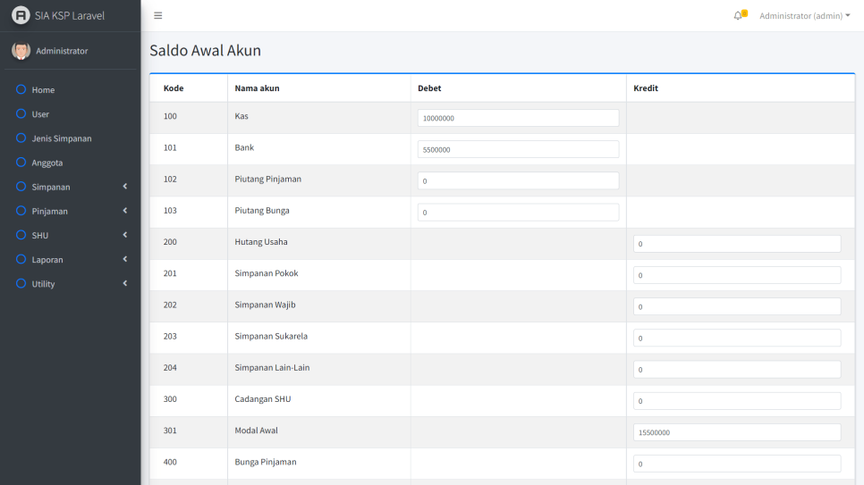 SIA KSP Laravel Saldo Awal