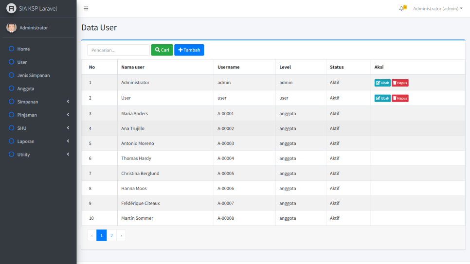 SIA KSP Laravel User