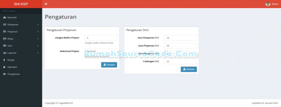 SIA KSP PHP Pengaturan