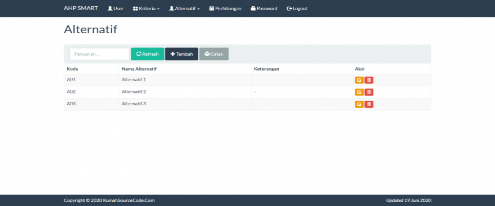 Source Code AHP SMART PHP Alternatif