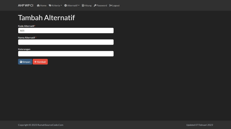 AHP WP CI Alternatif Tambah