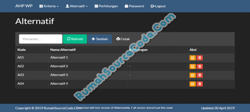 Source Code AHP WP PHP Alternatif