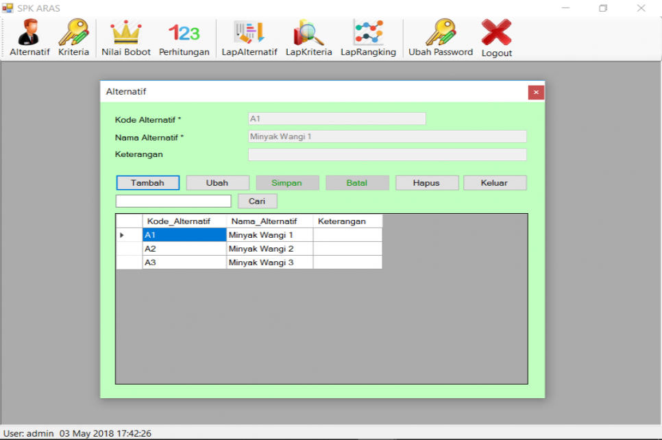 SPK Metode ARAS VB Alternatif