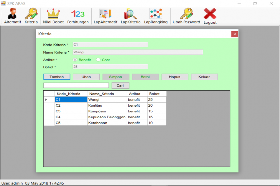 SPK Metode ARAS VB Kriteria