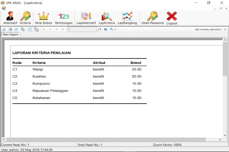 SPK Metode ARAS VB Laporan Kriteria
