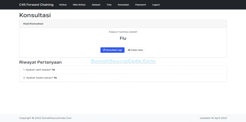 C45 Forward Chaining Konsultasi Hasil