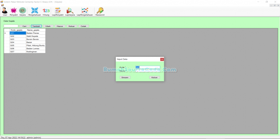 Sistem Pakar Metode Certainty Factor C Sharp Gejala