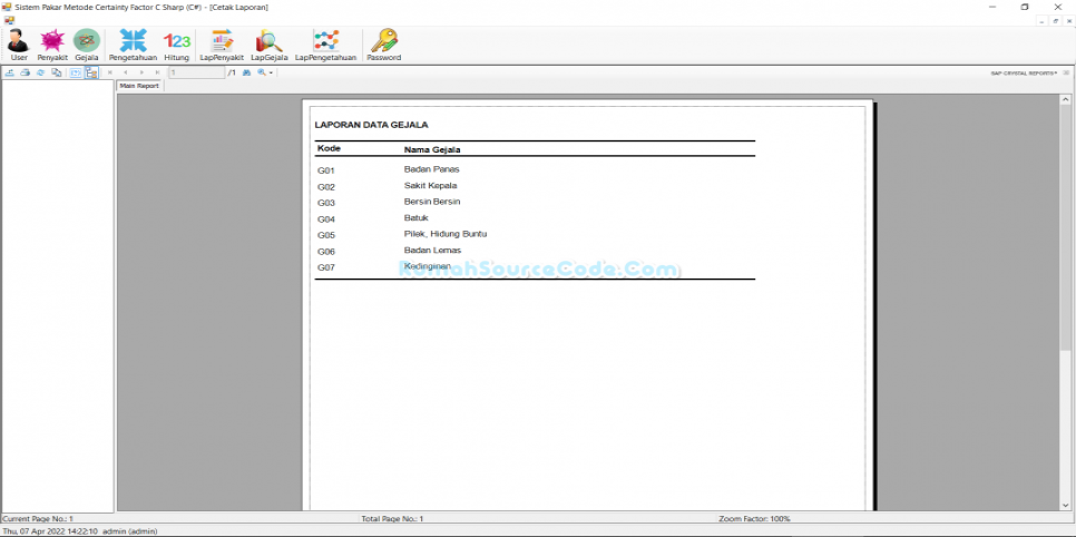 Sistem Pakar Metode Certainty Factor C Sharp Laporan Gejala