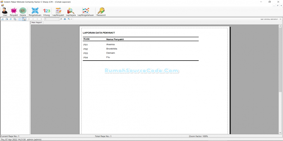 Sistem Pakar Metode Certainty Factor C Sharp Laporan Penyakit