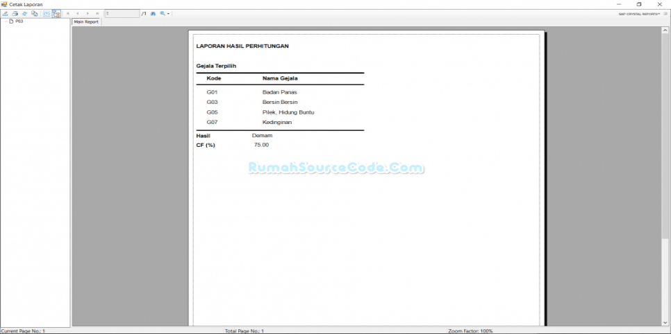 Sistem Pakar Metode Certainty Factor C Sharp Laporan Perhitungan
