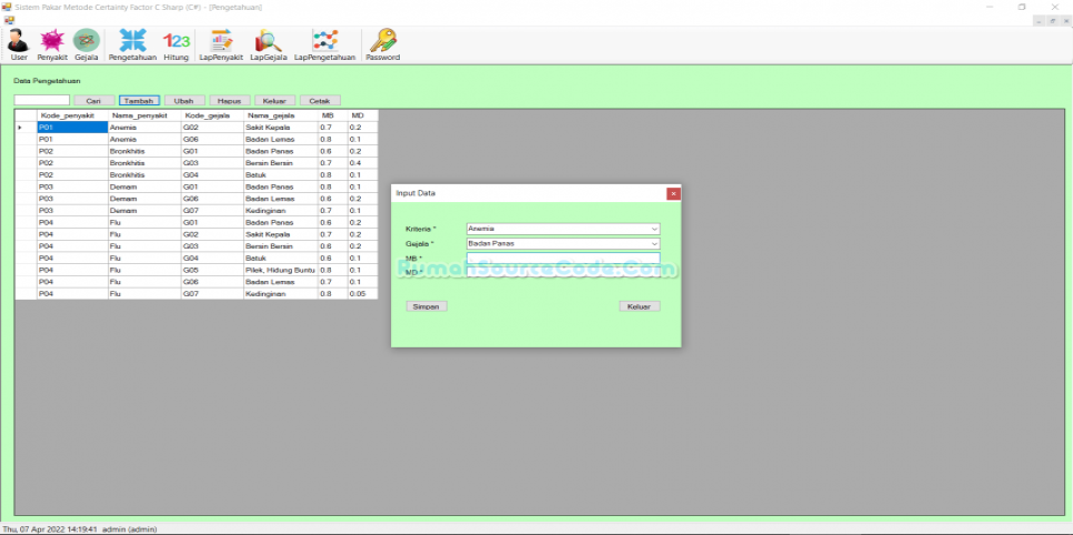 Sistem Pakar Metode Certainty Factor C Sharp Pengetahuan