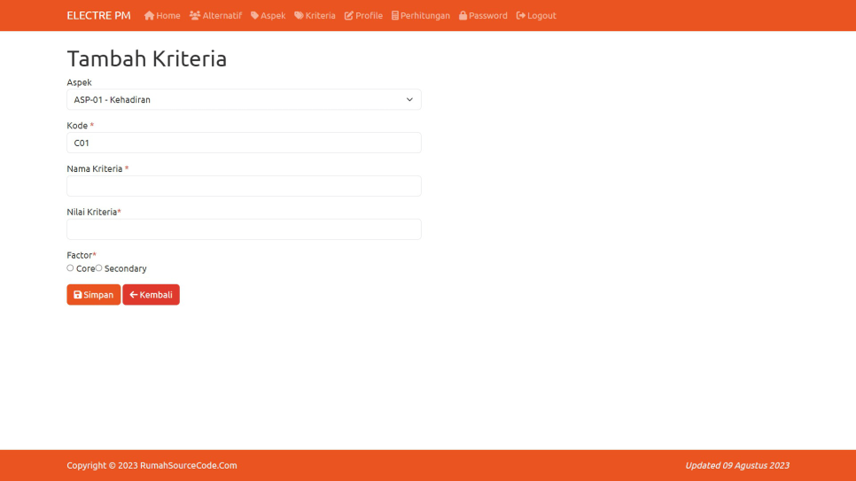 ELECTRE PM PHP Kriteria Tambah