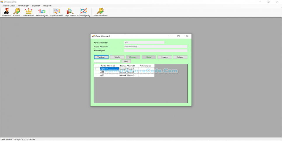 SPK ELECTRE VB Form Alternatif