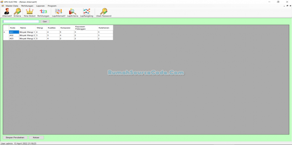 SPK ELECTRE VB Form Bobot Alternatif
