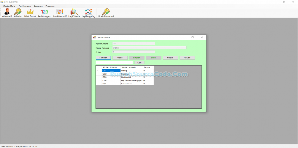 SPK ELECTRE VB Form Kriteria