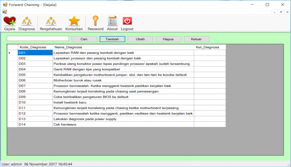 Sistem Pakar Forward Chaining VB.Net Data Diagnosa