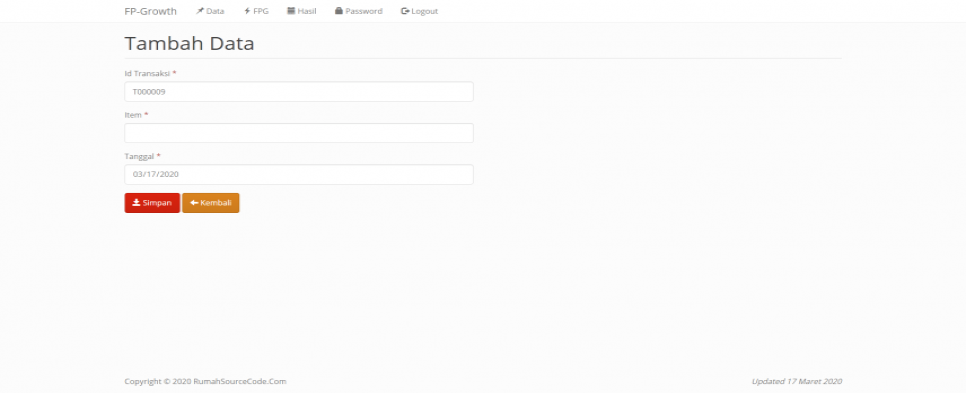 Source Code FP Growth PHP Data Tambah