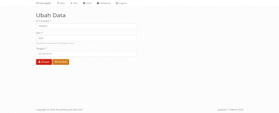 Source Code FP Growth PHP Data Ubah