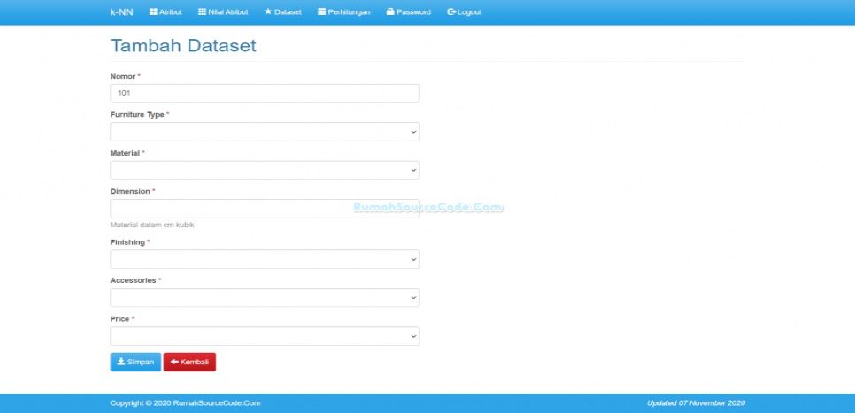 Source Code KNN PHP Dataset Tambah