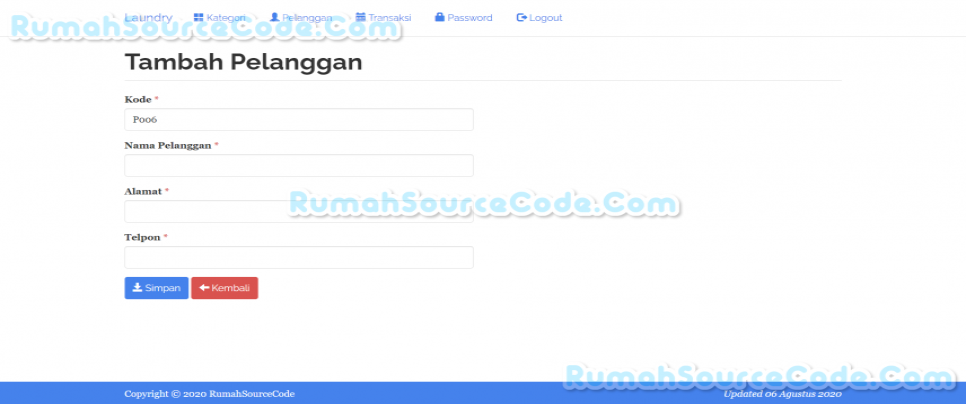 Source Code Laundry Pelanggan Tambah