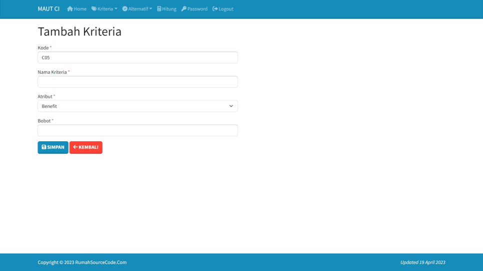 MAUT CI Kriteria Tambah