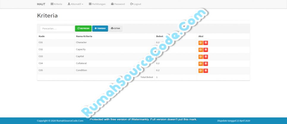 SPK Metode MAUT PHP Kriteria