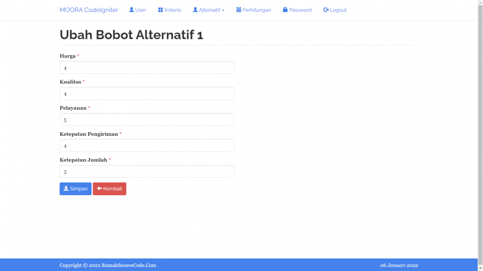 MOORA CI Nilai Alternatif Ubah