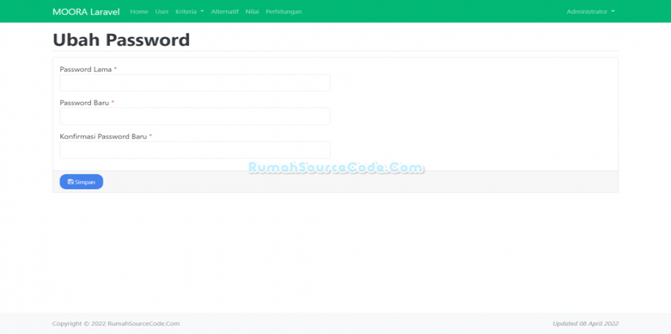 MOORA Laravel Password