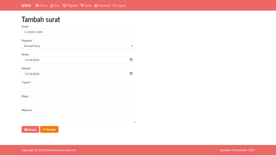 Perjalanan Dinas PHP Surat Tambah