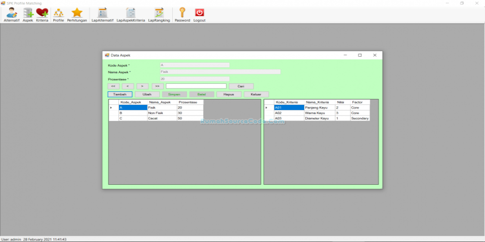 SPK Metode Profile Matching VB Form Aspek