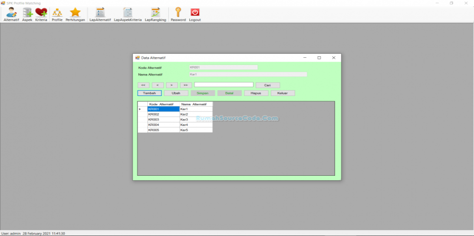 SPK Metode Profile Matching VB Form Karyawan