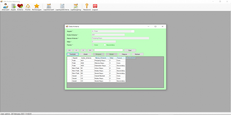 SPK Metode Profile Matching VB Form Kriteria