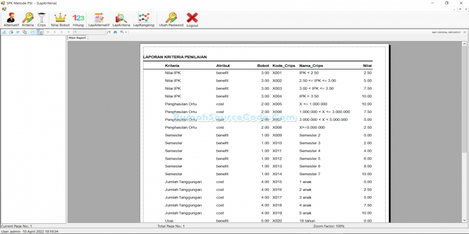 PSI VB Laporan Kriteria