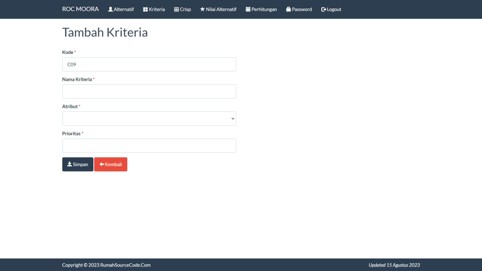 ROC MOORA PHP Kriteria Tambah