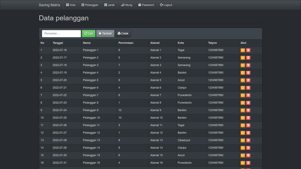 Saving Matrix PHP Pelanggan