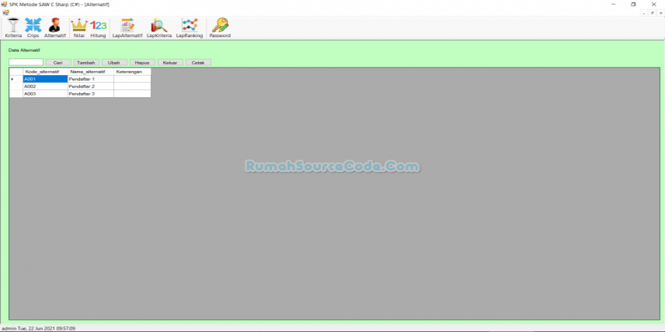 SPK Metode SAW C Sharp Form Alternatif