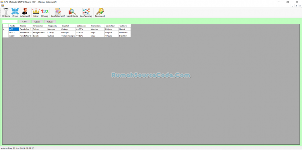 SPK Metode SAW C Sharp Form Bobot Alternatif