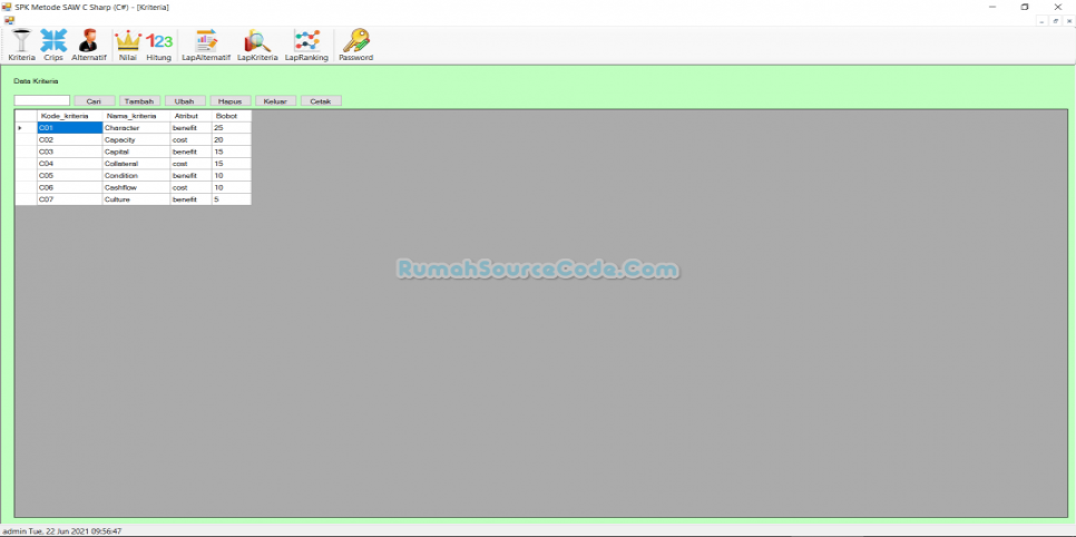 SPK Metode SAW C Sharp Form Kriteria